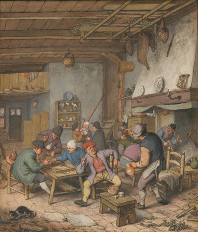Room in an Inn with Peasants Drinking, Smoking and Playing Backgammon, 1678 by Adriaen van Ostade