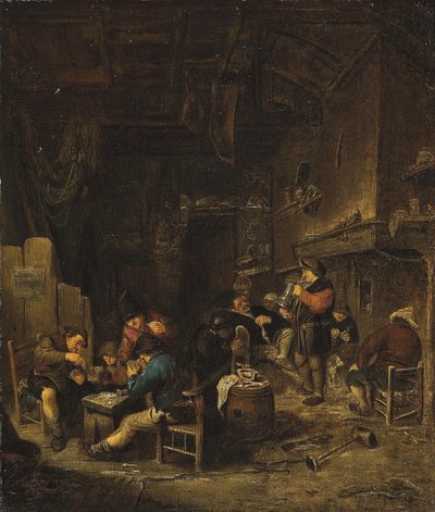 Tavern Interior with Peasants Playing Cards, Smoking and Drinking by Adriaen van Ostade