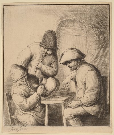 Three Peasants at an Inn, One Looking Down a Jug by Adriaen van Ostade