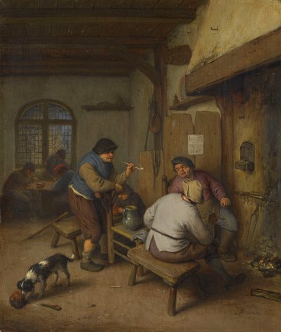 Three Peasants in a Tavern, Round a Fire by Adriaen van Ostade