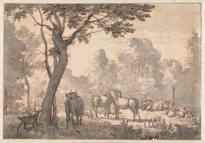 Wooded Landscape with Horses, Cows and Goats by Adriaen van de Velde