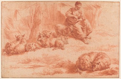 Shepherdess with Sheep by Adriaen van de Velde