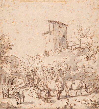 Italian Landscape with People and Cattle by Adriaen van de Velde