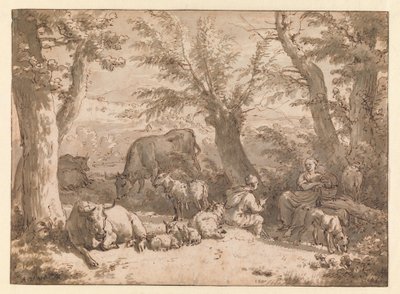 Landscape with Shepherd and Shepherdess and Cattle by Adriaen van de Velde