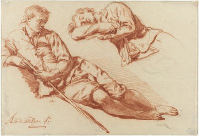 Two Studies of a Shepherd Resting by Adriaen van de Velde