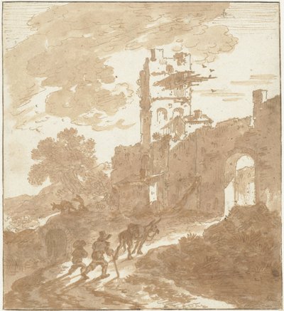 Italianate Landscape with a Path Leading to a City Gate by Adriaen van der Kabel