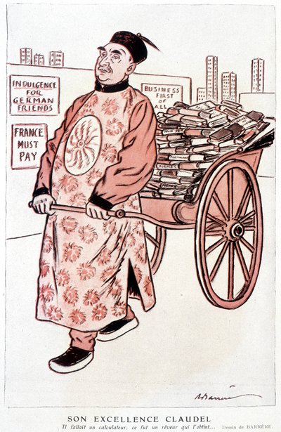 Cartoon about Paul Claudel, French poet and playwright by Adrien Barrere