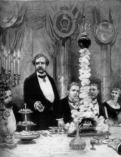 Banquet given by the Scandinavian colony of Paris in honor of the explorer Nils Adolf Erik Baron Nordenskjold (1832-1901) at the Hotel Continental. Present are: Count Kapnitz, Professor Nordenskjold, Prince Oscar of Sweden (1859-1953) by Adrien Emmanuel Marie