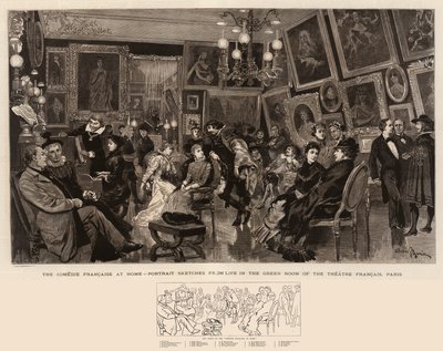 The Comedie Francaise at Home, Portrait Sketches from Life in Green Room of the Theatre Francais, Paris by Adrien Emmanuel Marie