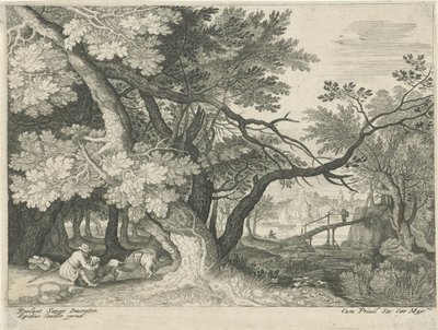 Landscape with Two Hunters (Landscapes from Tyrol) by Egidius  Sadeler (II)