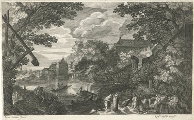 River Landscape with Fishermen and Workers by Egidius  Sadeler (II)