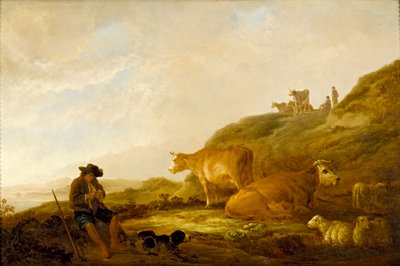 Seated Shepherd with Cows and Sheep in a Meadow, c. 1644 by Aelbert Cuyp