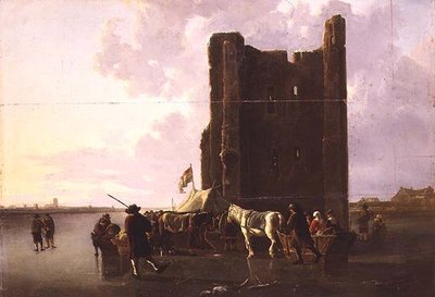 Townsfolk with Sleighs on the Frozen Maas by the Huis te Merwede by Aelbert Cuyp