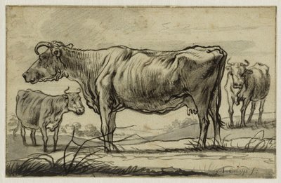 Three Cows in the Pasture (Lugt 16) by Aelbert Cuyp