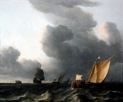 Two Dutch Smalschips and a Man-of-War by Aernout Smit