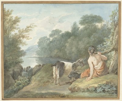 Shepherdess with Goats in a Landscape with a Lake by Aert Schouman