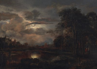 Moonlit Landscape with Bridge by Aert van der Neer