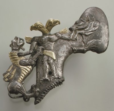 Shaft-hole Axe Head with Bird-headed Demon, Boar and Dragon by Age Bronze