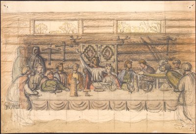 Early Draft of Valdemar Sejr and the Feast at Lyø by Agnes Slott Møller