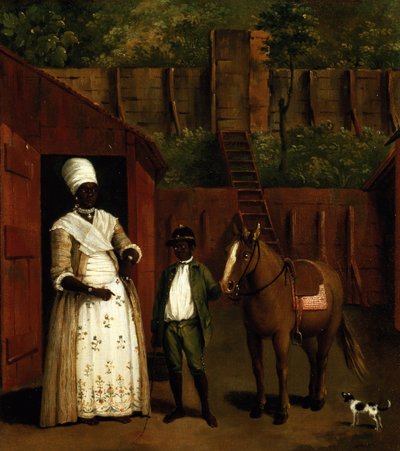 A Negro Mother and Son with a Pony outside a Stable by Agostino Brunias