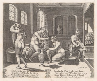 Psyche Attended in Her Bath, from the Story of Cupid and Psyche as Told by Apuleius, 1530-60 by Agostino Veneziano