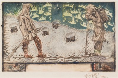 Two Skiers, Title Vignette for a Poem in the Great Kalevala by Akseli Gallen-Kallela