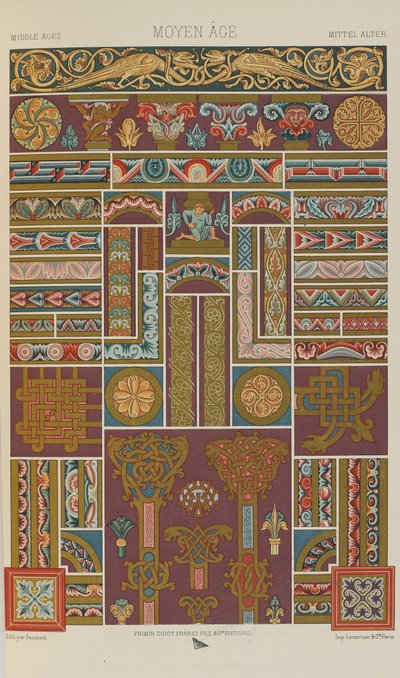 Middle Ages, plate 40 from Polychromatic Ornament: One Hundred Plates in Gold, Silver and Colours, 1873 by Albert Charles August Racinet