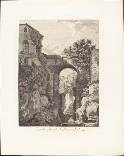 Waterfall and Bridge of San Rocco in Tivoli by Albert Christoph Dies