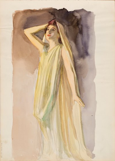 Aino Ackté as Alcestis, Full Body Sketch by Albert Edelfelt