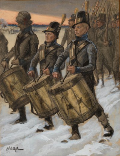 The March of the Björneborg Regiment, Original Drawing for the Tales of Ensign Stål by Albert Edelfelt
