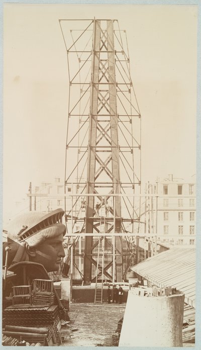 Scaffolding for the Assemblage of the Statue of Liberty, the Head Shown at Left, Paris by Albert Fernique