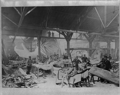 Workmen constructing the Statue of Liberty in Bartholdi