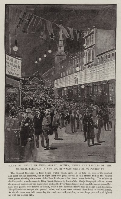 Scene at Night in King Street, Sydney, while the Results of the General Election in New South Wales were being Posted Up by Albert Henry Fullwood