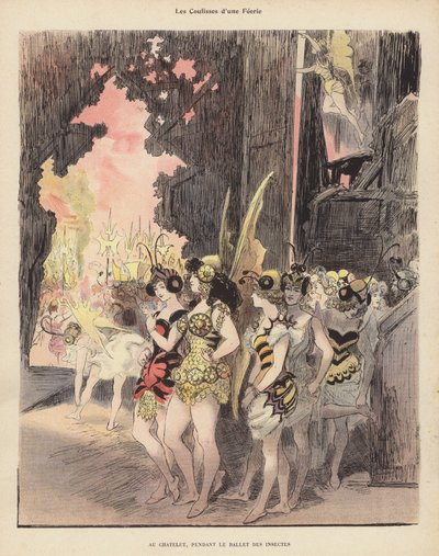 Backstage during a production of the Ballet des Insectes at the Theatre du Chatelet, Paris by Albert Robida