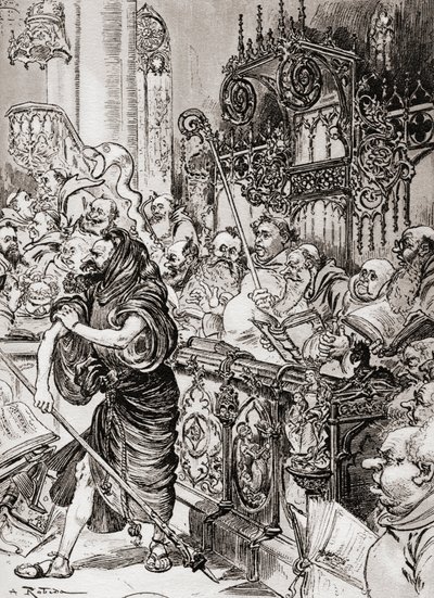 Friar John des Entommeures seized the staff of the cross by Albert Robida