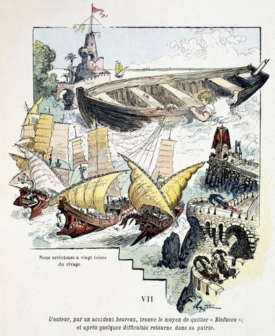 Gulliver and His Gigantic Boat in the Port of the Lilliputians - in 
