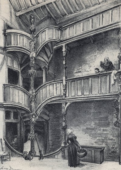 Interior of a House in Morlaix - Old France - Brittany - text, drawings and lithographs by Albert Robida undated end 19th century by Albert Robida