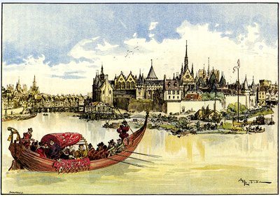 King Henri III in a Boat Laying the First Stone of the Pont Neuf Over the Seine in Paris, May 31 by Albert Robida