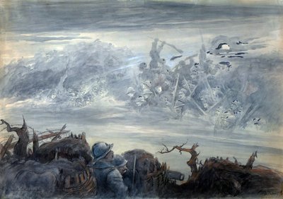 The Battle of Shadows: Soldiers in a Trench Imagining an Assault by Ghostly Soldiers by Albert Robida