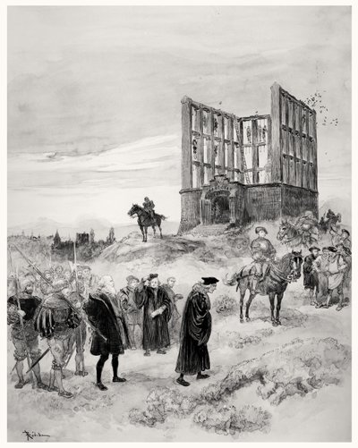 The Superintendant Jacques de Semblancay sentenced to death, going up to the Montfaucon Gibbet, 1909 by Albert Robida