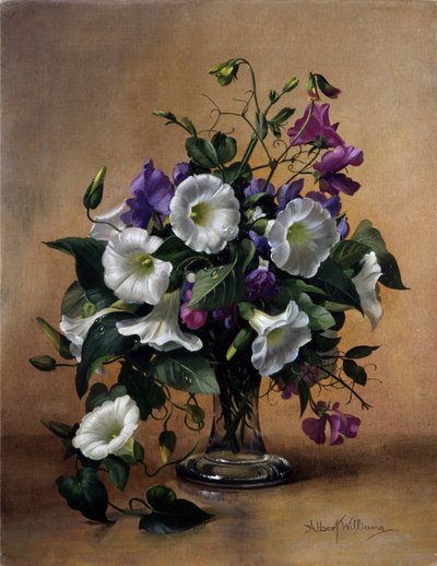 Convolvulus and Sweet Peas in Glass Vase by Albert Williams