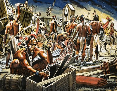 Cheyenne Indians Looting a Train of Merchandise by Alberto Giolitti