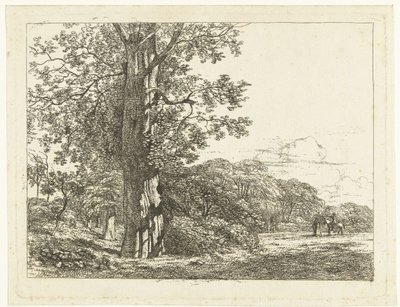 Landscape with Large Beech Tree and Rider Talking to Man by Albertus Brondgeest