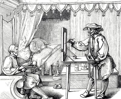 An Artist Using a Drawing Aid to Get the Proportions of a Portrait Correct, Engraving by Albrecht Dürer by Albrecht (after) Durer or Duerer