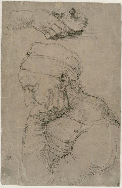 Sleeping Man and Study of a Hand with Ointment Jar by Albrecht Dürer