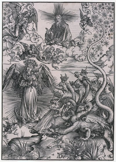 Sun Woman and the Seven-Headed Dragon, IX. Figure, Plate 11 from the series "The Apocalypse" by Albrecht Dürer