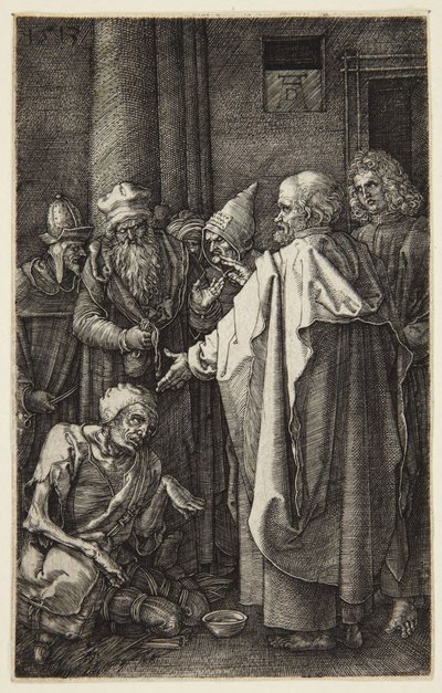 St. Peter and St. John Healing the Lame Man (Engraved Passion series) by Albrecht Dürer