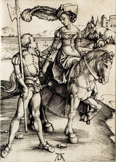 The Lady on Horseback with the Halberdier by Albrecht Dürer