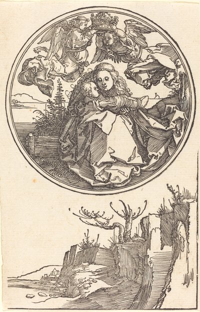 The Virgin Crowned by Two Angels above a Landscape by Albrecht Dürer
