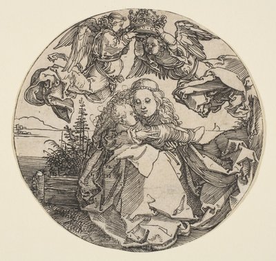 The Virgin and Child Crowned by Two Angels above a Landscape by Albrecht Dürer